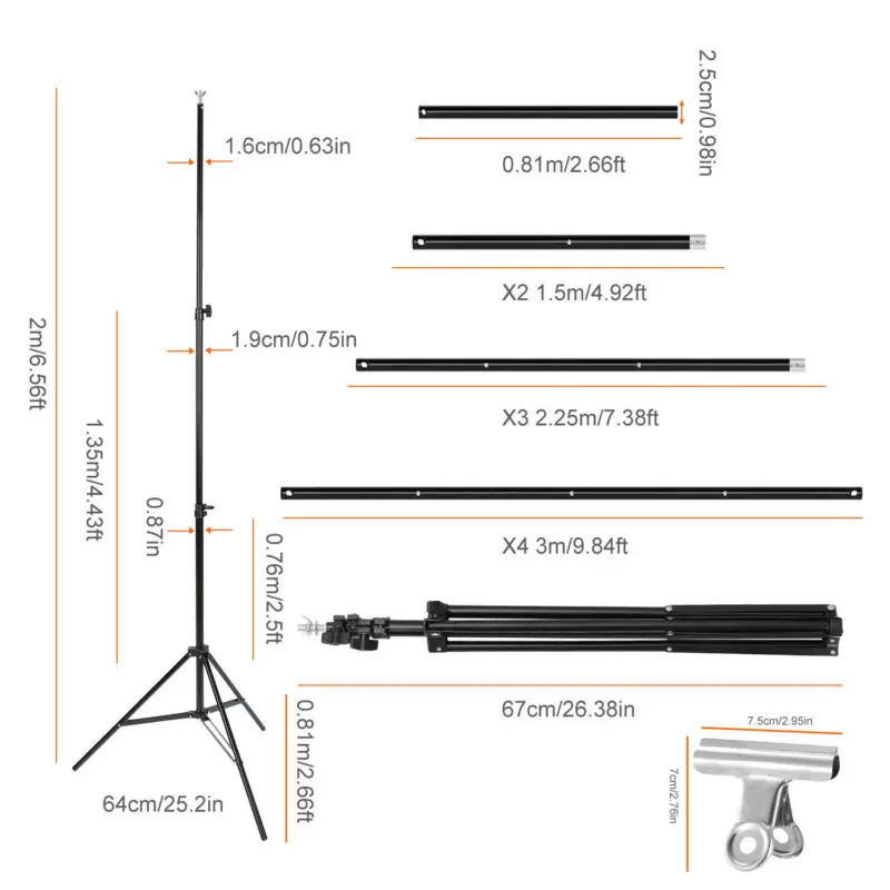 

10ft Adjustable Backdrop Support Stand Photography Background Photo Crossbar Kit