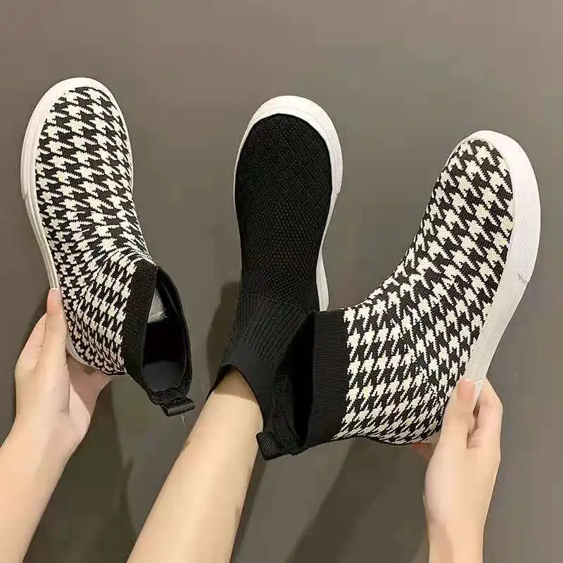 

Breathable Ankle Boot Women Socks Shoes Female Sneakers Casual Elasticity Wedge Platform Shoes zapatillas Mujer Soft SoleRubber