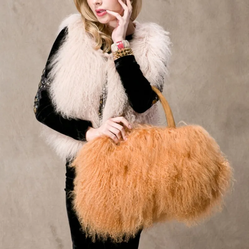 

Luxury Real Fur Handbags Women Bags Designer Shoulder Bag High Capacity Real Fur Tote Bag Fashions Runway Handbag Bolsa Feminina