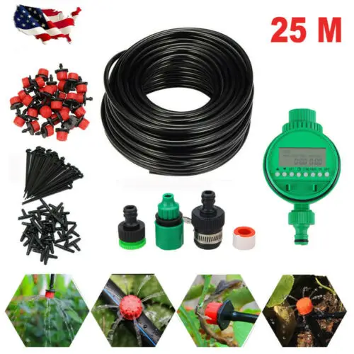 Water IRRIGATION Kit 25M DIY Timer Micro Drip Watering Plant System Garden Hose Garden Watering Kits