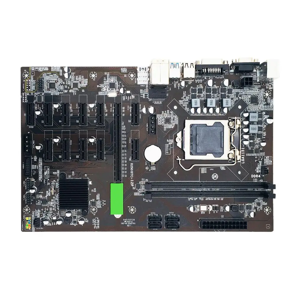 

B250-BTC 12P Mining Motherboard 12 PCIE Video Card Slots DDR4 DIMM VGA/DVI Interface Support LGA 1151 Series 6th/7th Generation