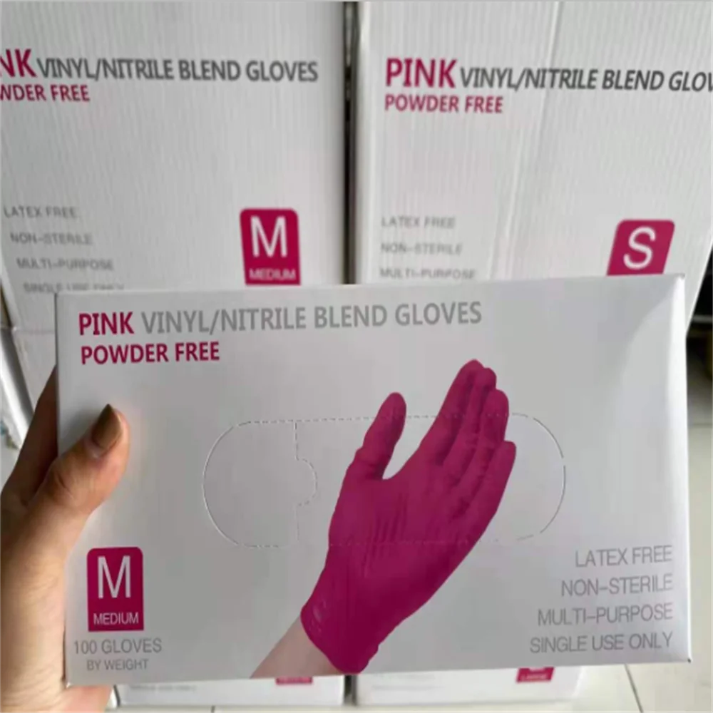 

Nitrile Gloves Pink Vinyl 100pcs Food Grade Waterproof Allergy Free Disposable Woman Girl Work Safety Gloves Household Cleaning