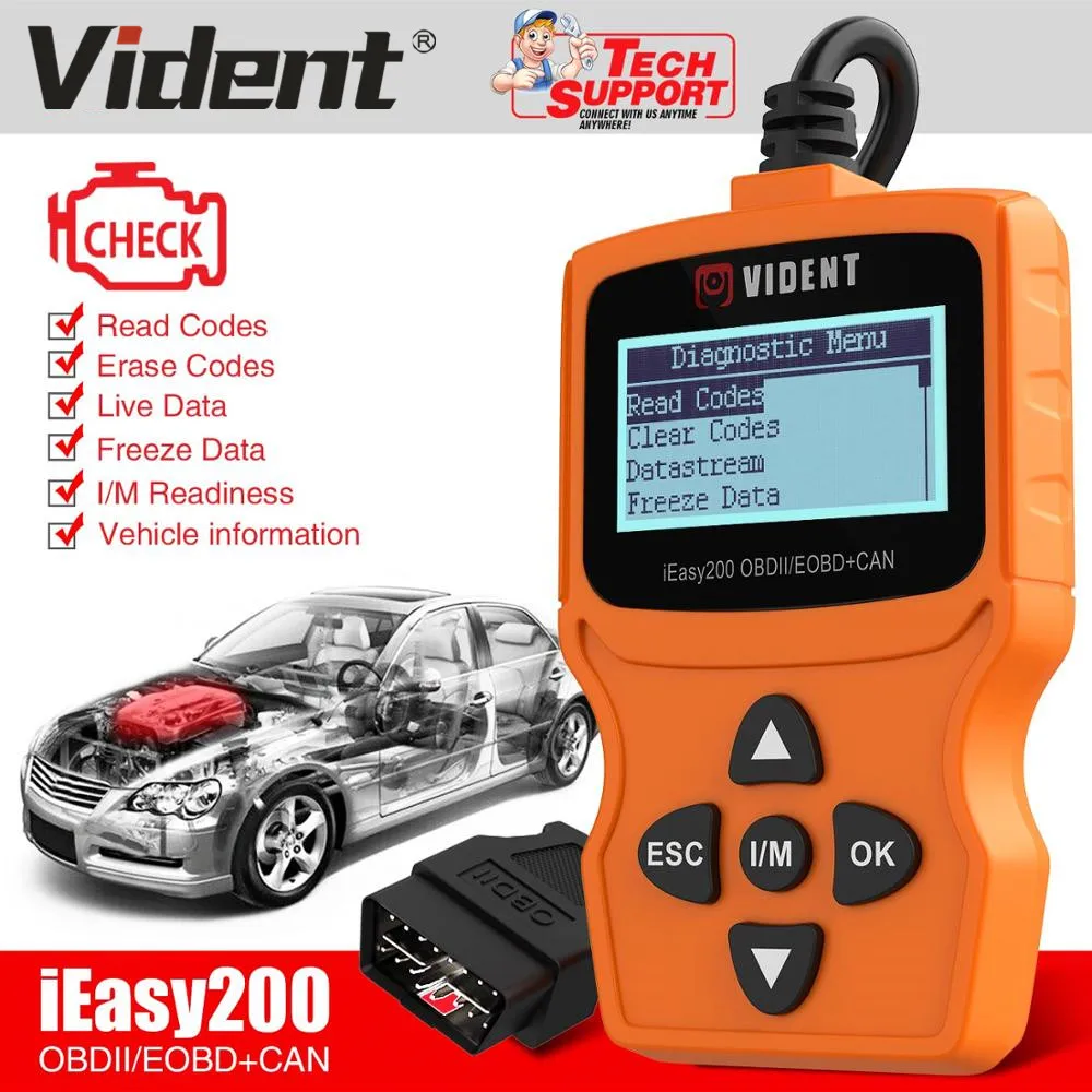 VIDENT iEasy200 OBDII/EOBD + CAN считыватель кодов проверка освещения двигателя |
