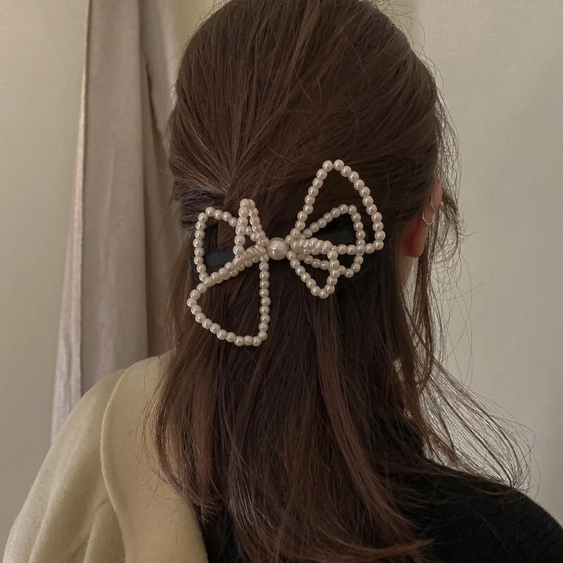 

Crystal Pearl Big Bow Hair Clips For Women High-end Flower Hair Accessories Rhinestone Hairpins Bows Flower Hairgirps Barrette