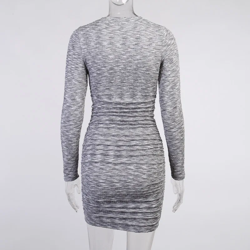 

Fannic Casual Long Sleeve Dresses for Women Round Neck Fashion Solid Color Slim Grey Dress 2021 Spring and Autumn