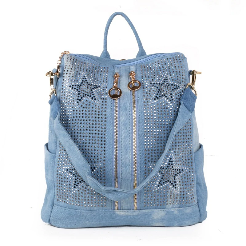 

New High Quality Denim Backpack Women Shoulder Bags Multifunction Travel Backpack School Bags For Girls Bagpack Mochila