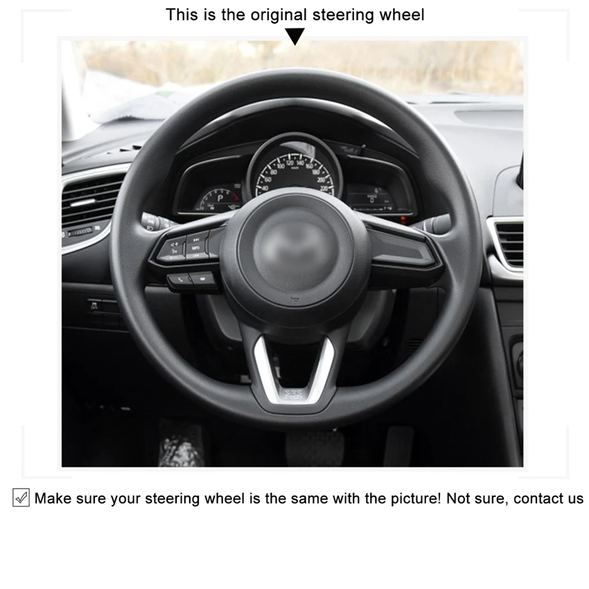 Черные чехлы из натуральной кожи и черной замши на рулевое колесо для Mazda 3 Axela 2017 6