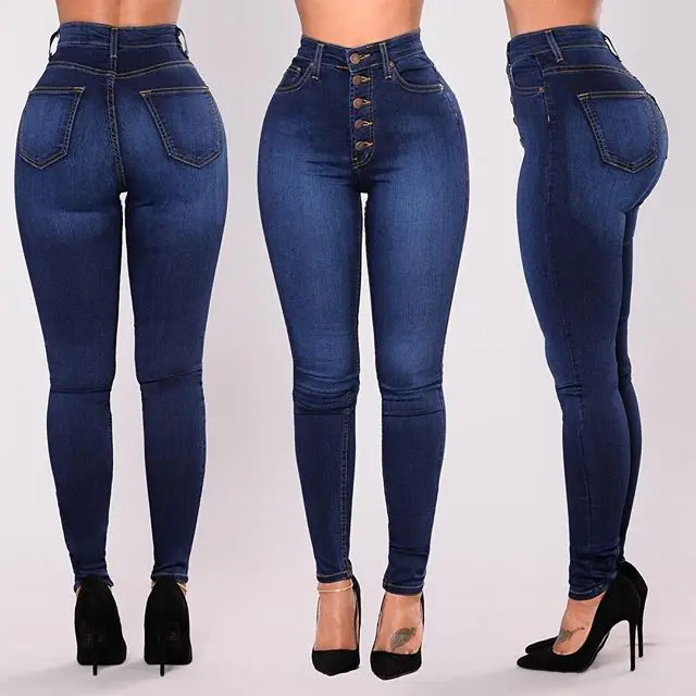 

Women Skinny Jegging Pockets Comfort Stretch Full Length Casual Pencil Pants Button Fly High Waist Cotton Denim Trousers Jeans