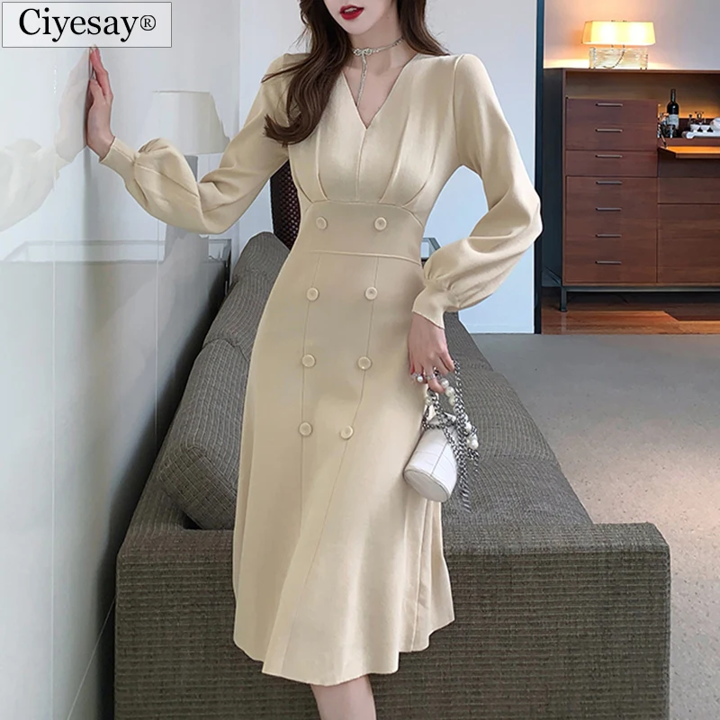 

Элегантные платья Ciyesay для женщин 2021 корейская мода Повседневное платье Женская одежда с длинным рукавом винтажное платье длинное платье