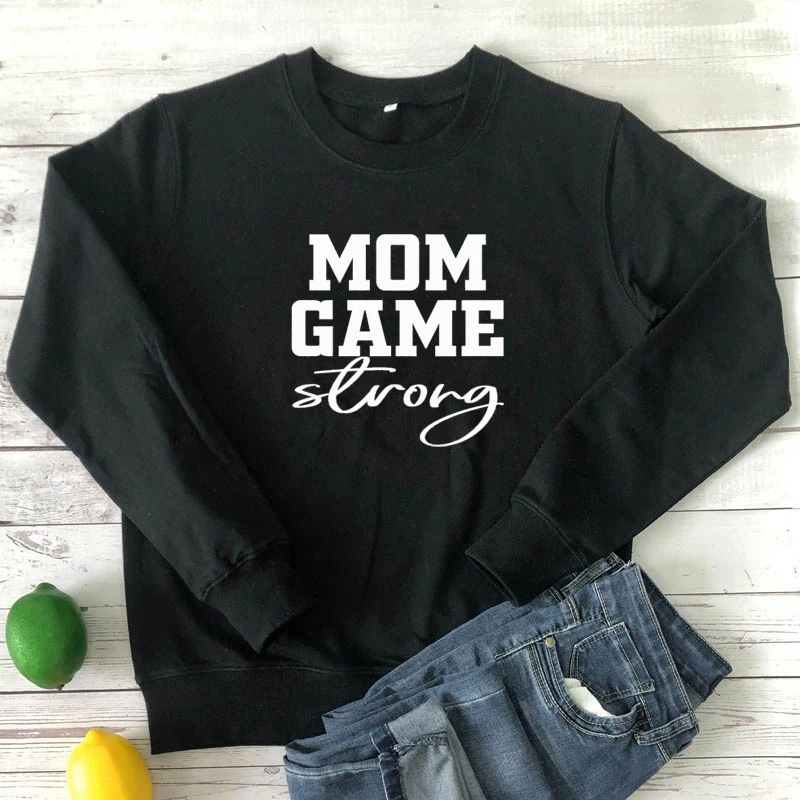 

Mom Game Strong Sweatshirt Casual Women Long Sleeve Graphic Jumper Pullovers Funny 90s Mom Life Gift Sweatshirts Streetwear