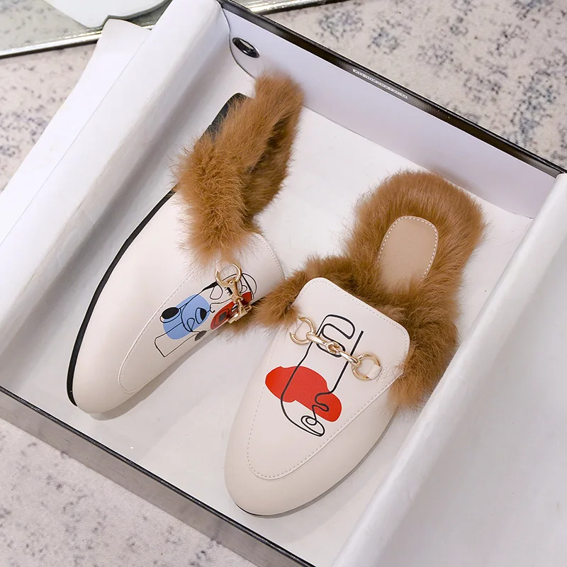 

2022 зимняя женская обувь на плоской подошве с мехом кролика модная дизайнерская обувь для девушек Mu 41-44 ярдов le shoes