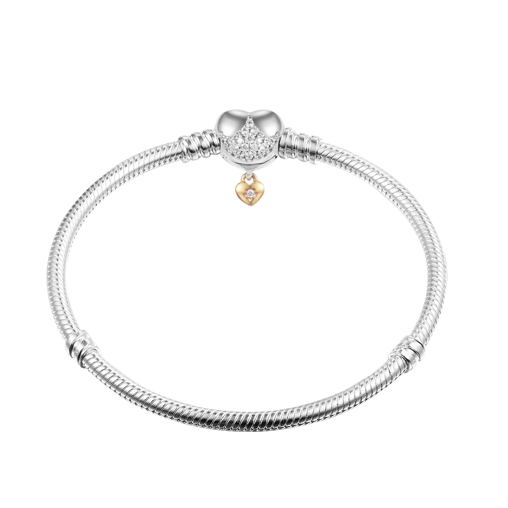 Женский браслет из серебра 100% пробы с застежкой в виде сердца | Украшения и