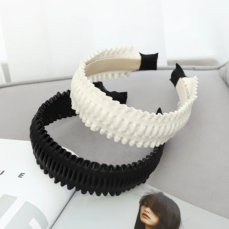 

2021 винтажная кожаная повязка на голову со складками, Женские аксессуары для волос, обруч для волос для девочек, повязка на голову, повязка на...