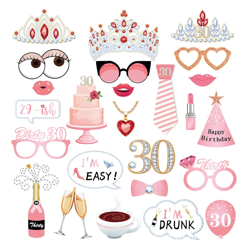 

25pcs Photo Booth Props For 30th Birthday 30th Birthday Gifts For Women Dirty Birthday Party Supplies Creative Party Decor