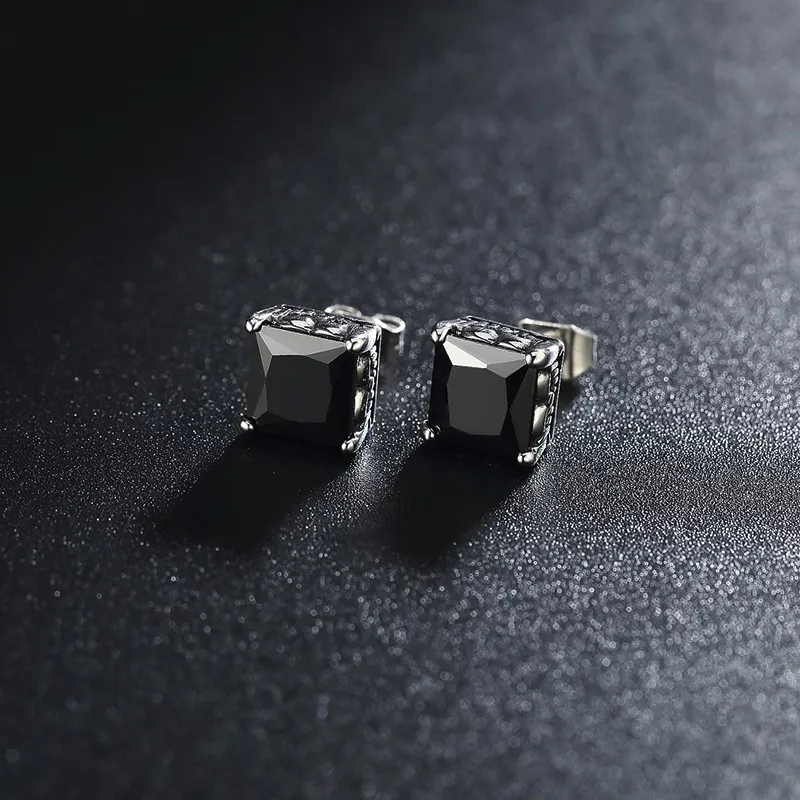Мужские серьги-гвоздики из нержавеющей стали с черным фианитом | Украшения и