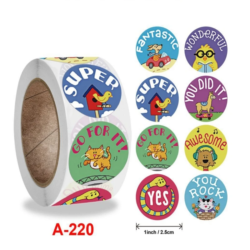 

500pcs/roll Zoo Animals cartoon Stickers for kids classic toys sticker school teacher reward sticker 8 designs pattern