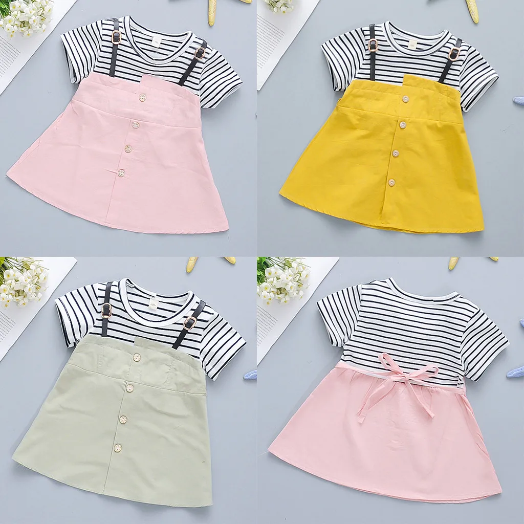 Новинка 2020 весенне-летнее платье для девочек милое лоскутное в полоску на