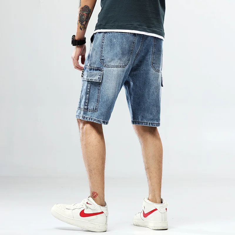 

Summer Plus Size Five-point Pants Overalls Shorts Mens Casual Fashion Trend Multi-pocket Middle Pants Denim Shorts -40