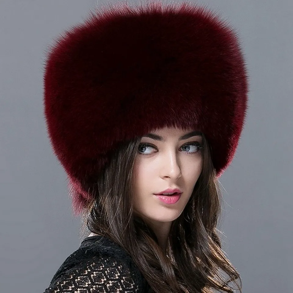 FXFURS осень и зима Новая женская шапка из натурального меха енота русская меховая шапка из натурального Лисьего меха купольная монгольская шапка FXH-161013 - Цвет: wine red