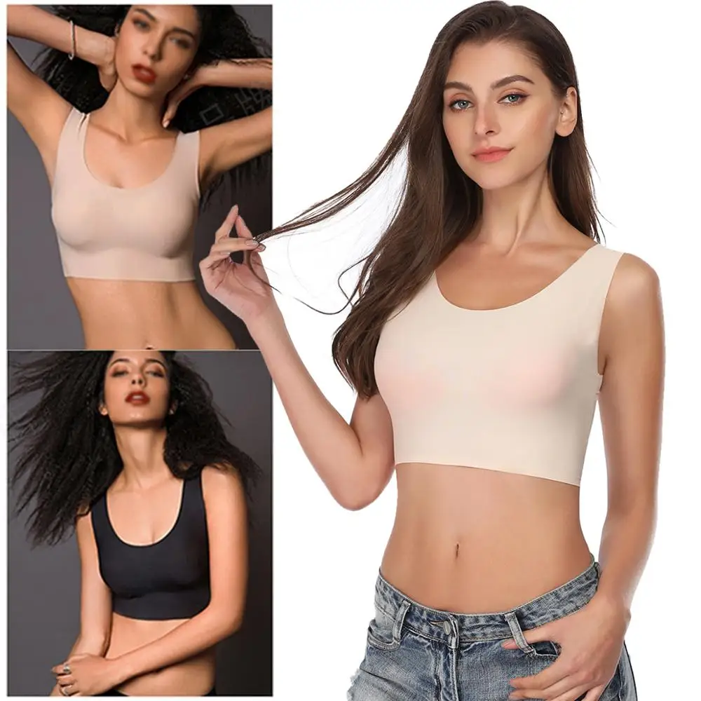Беспроводной бюстгальтер с подушечками без рукавов укороченный Топ для женщин