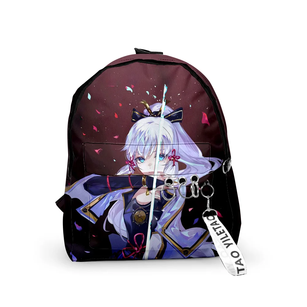 

Kawaii Genshin Impact Kamisato Ayaka Fashion Men Women Backpack Oxford Hanging Buckle Style Girls Child School Bag goth bag