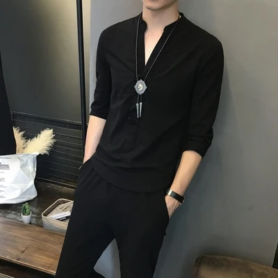 Осенне зимняя новая мужская Повседневная модная простая футболка с длинным