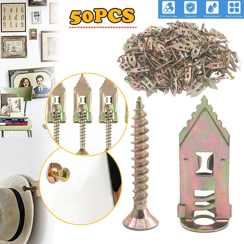 

50 шт. портативный саморез, винты, винты для гипсокартона, комплект для расширения стен, золотой домашний полый настенный анкер, винт для наре...
