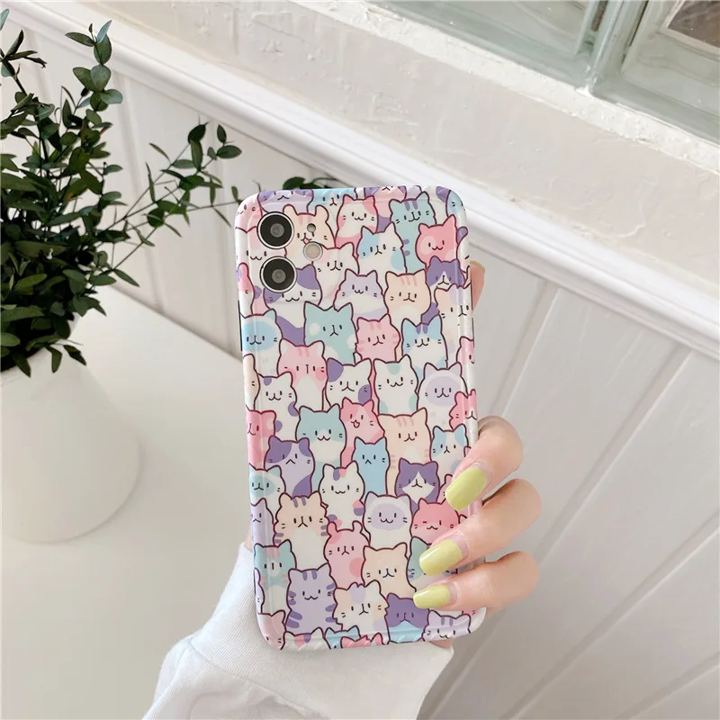 

Kawaii cat stickers kitten collection Phone Case For iPhone 11 Pro Max case Cute cover for iPhone XS XR X 7 8 Plus 7Plus SE Case