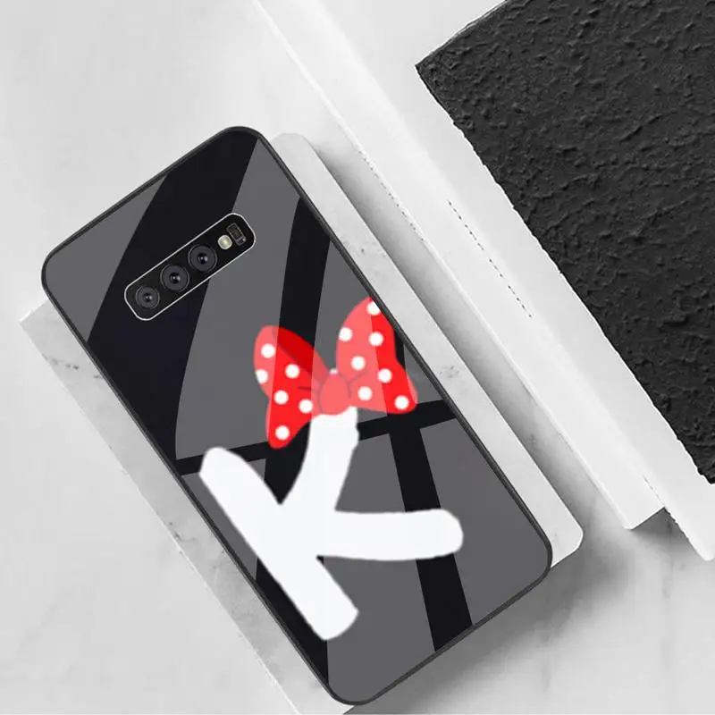 

ZFGHSHYQ Cute Bow Letter A B Couple Phone Case Tempered Glass For Samsung S6 7 8 9 10 20 Plus Ultra Note8 9 10 10pro