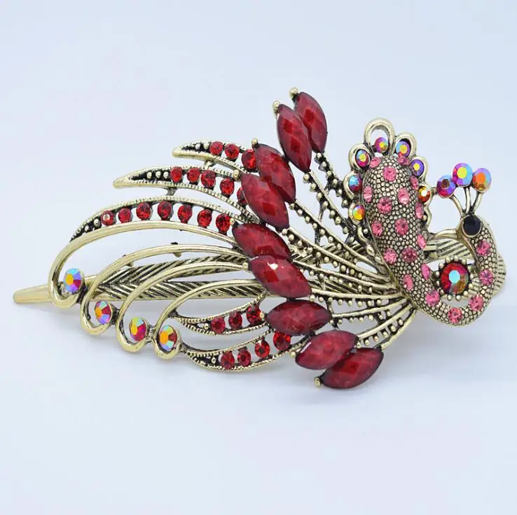 Китайский Ретро Серебряный Цвет Стразы диадема в виде павлина головной убор для