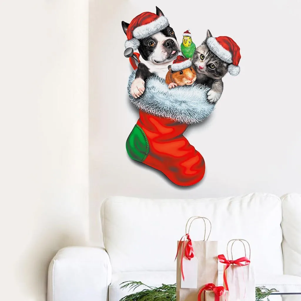 2020 рождественские носки домашние питомцы кошки собаки хомяка Наклейка на стену