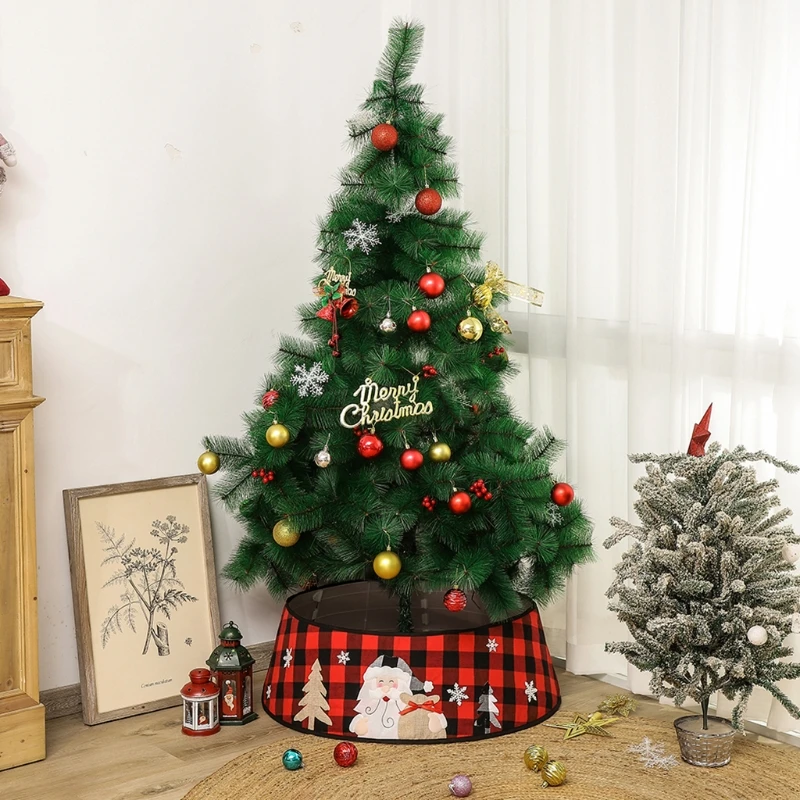 

Christmas Tree Skirt Santa Claus Red and Black Plaid Base Collar Around Xmas New Year Party Home Decoration