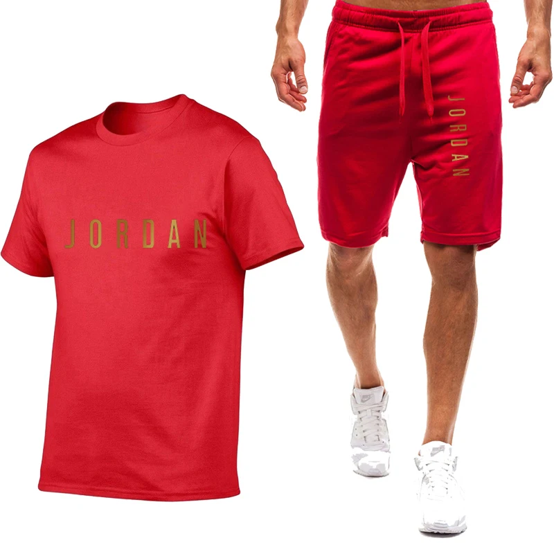 

2021 summer men's T-shirt set 2-piece men's sportswear set basketball sports fitness summer printed short sleeve + men's suit
