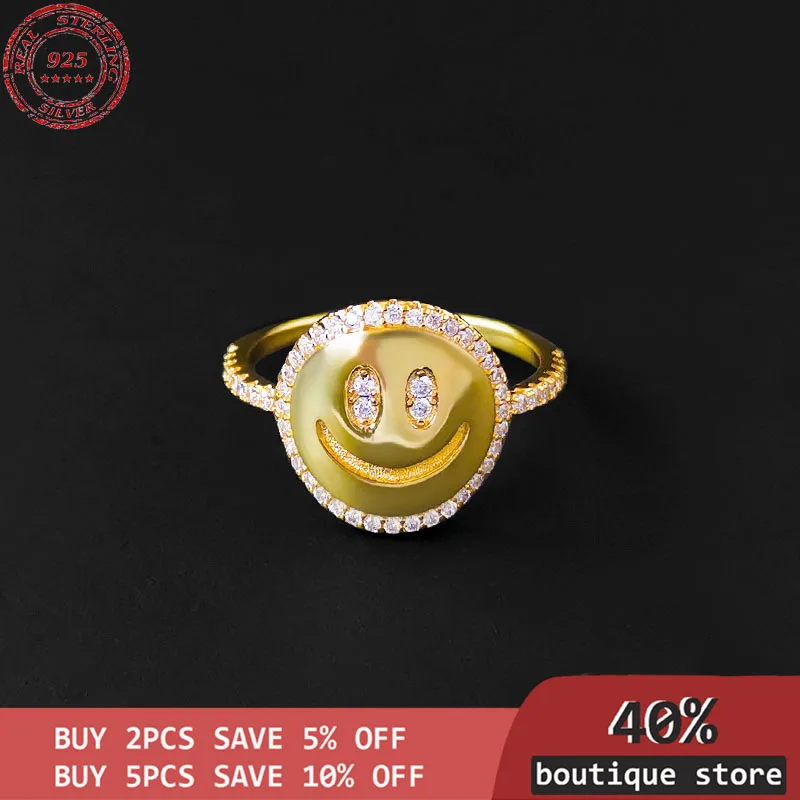 

New smiling Sterling Silver Ring S925 in July, summer women's fashion, ordinary jewelry, luxury brand, Monaco
