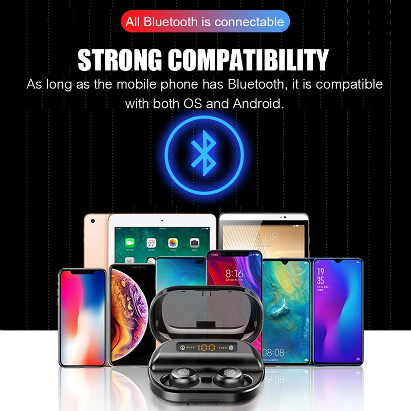 

Bluetooth Stereo Earphone Sport Headphone LED Display 9D IPX7 Waterproof TWS Wireless Earphones Earbuds with 4000mAh Power-Bank