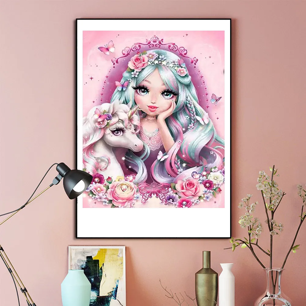 Алмазная 5D картина сделай сам полноразмерная вышивка Девочка и Единорог