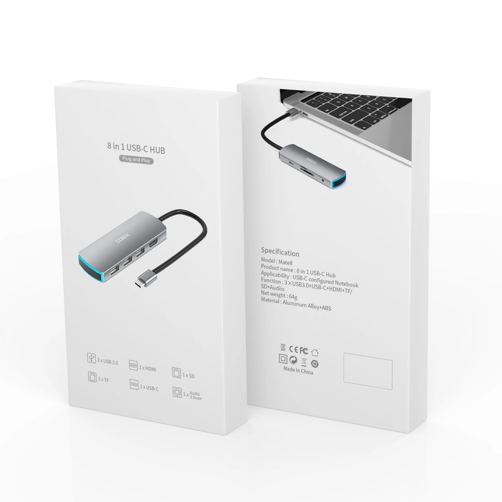 

8 in 1 USB Hub 8 Ports USB 3.0 HDMI quick charger Adapter Type C Hubs for Tablet laptop Mobile Phone Splitter