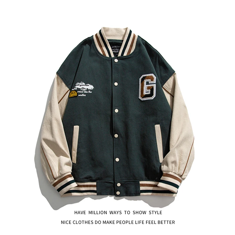 

2021 New Autumn Patchwork Letter Towel Embroid Baseball Jacket Men's Bomber Unisex Women's Varsity Coat Campus Cotton Streetwear