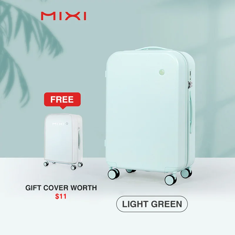 Mixi PC Men Women Luggage Suitcase Travel Trolley Case Mute Spinner Wheels Rolling Luggage Case TSA Lock Carry Ons M9236 - Цвет: Light green