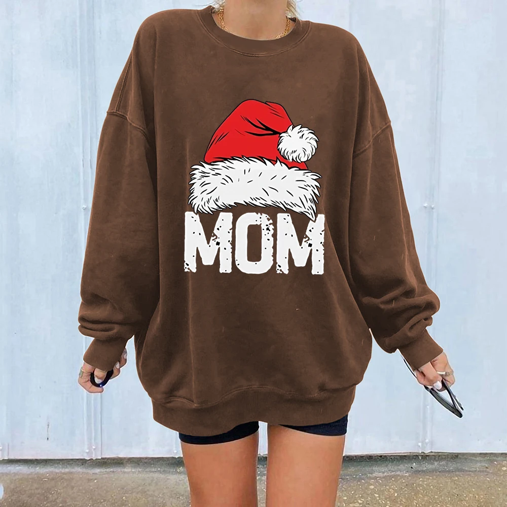 

Funny Women's Fashion Santa Printed Sweatshirt Long Sleeves Casual Christmas Tops Gifts for Mom Merry Christmas Xmas Costumes