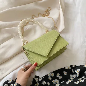 Женские сумки через плечо из искусственной кожи с каменным узором, роскошные дизайнерские женские сумки с жемчужной цепочкой, брендовые дизайнерские сумки через плечо