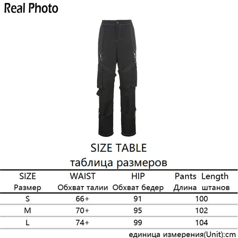 

Punk Y2K High Waist Bandage Cargo Pants Women Black Loose Straight Trouser Striped Long Pant s Pocket bottom Rapwriter