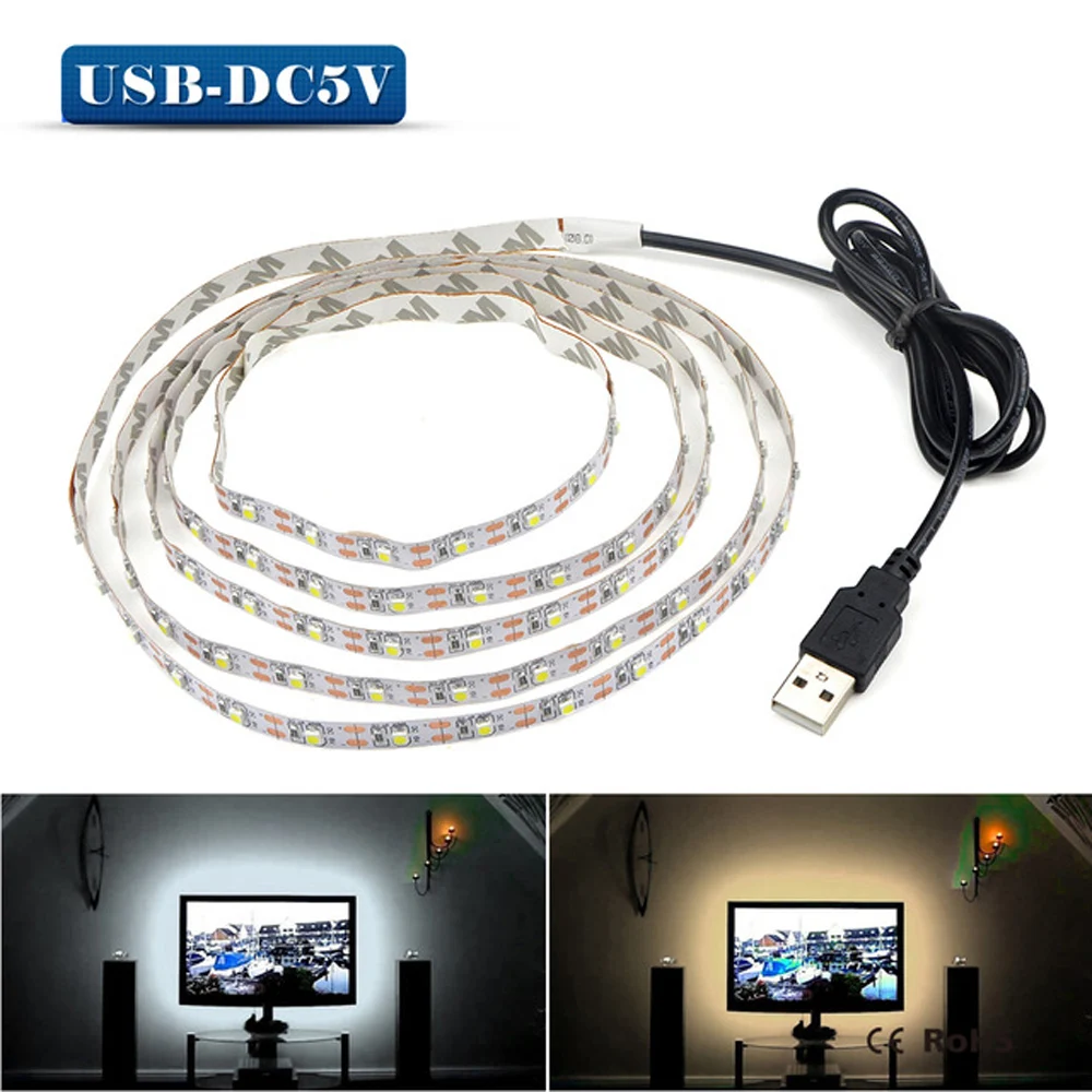 Novelty 5V USB LED light SMD 3528 HDTV TV Background Decoration lamp tape Flexible Strip Not Waterproof 1M 2M 3M 4M 5M