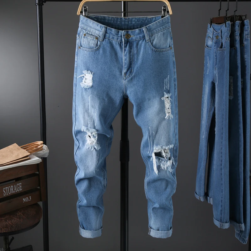 

2021 New Stretch Denim Men Jeans Spring Hip Hop Streetwear Vintage Distressed Male Pantalon Homme Casual Classic Slim Men Pants