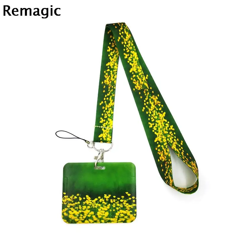 

Green Yellow Flowers Art Cartoon Anime Fashion Lanyards Bus ID Name Work Card Holder Accessories Decorations Kids Gifts