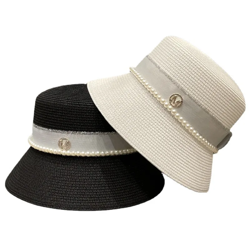

Pearl M Letter Bucket Fisherman Hat Female Spring and Summer Fashion All-match Show Face Small Basin Hat