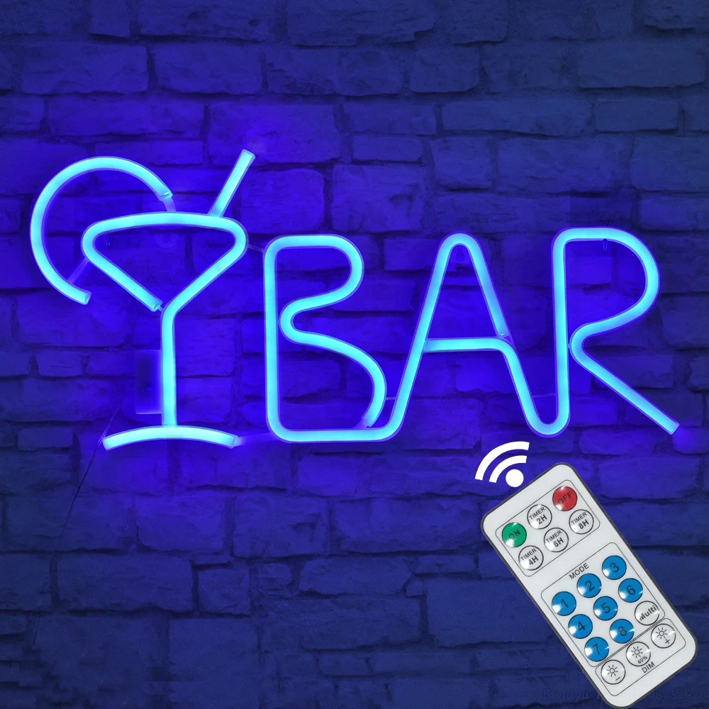 Sinal de Barra de Néon Decoração com Controle Remoto para Casa Azul Decorativo Iluminado Carta Luzes Pré-iluminado Pub Bar Festa Cor Led