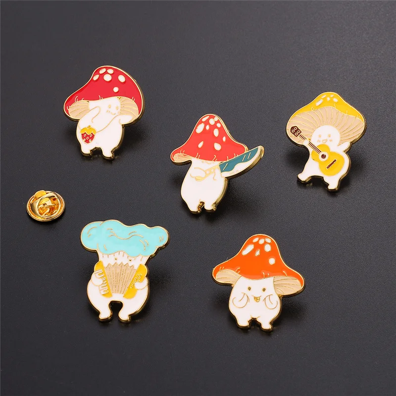 Cartoon Cute Mushroom Enamel Pin Custom Funny Guitar Accordion Brooches Bag Lapel Badge Plant Jewelry Gift for Kids Friends | Украшения и