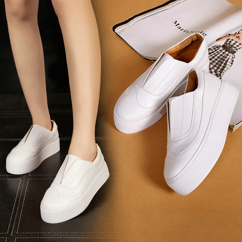 

SONDR 2020 Spring and Autumn Women's New White Shoes Muffin Thick-soled Leather Loafers Height Increase Single Shoes Women LD-05