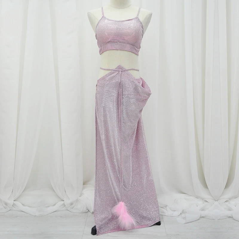 Женский костюм для восточного танца живота шифоновый танцевальный с сетчатыми